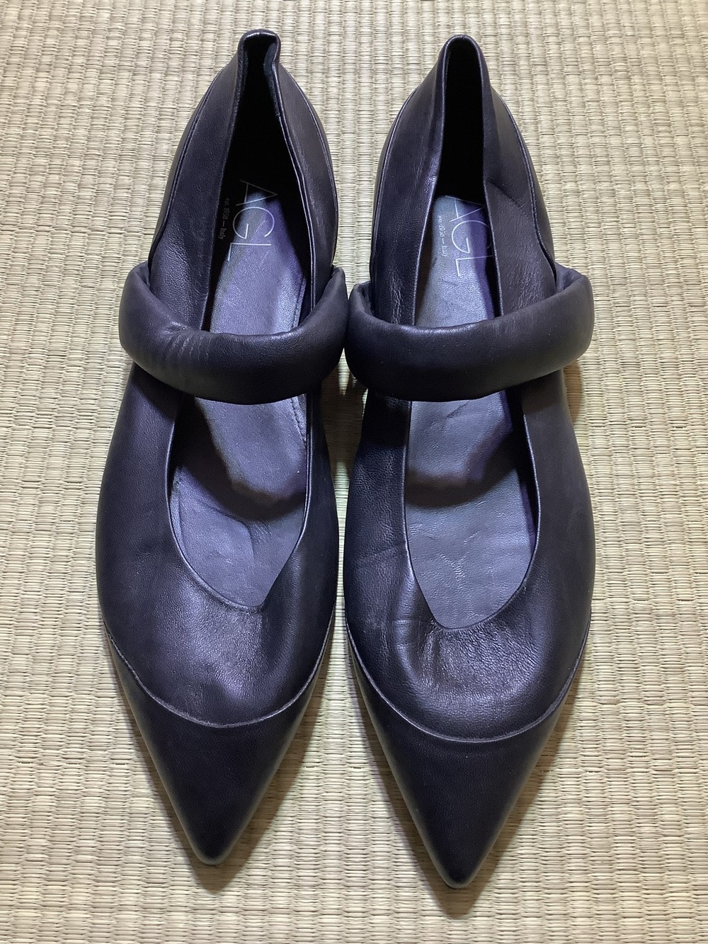 AGL Black Pointed Mary Jane Flats with Padded Strap